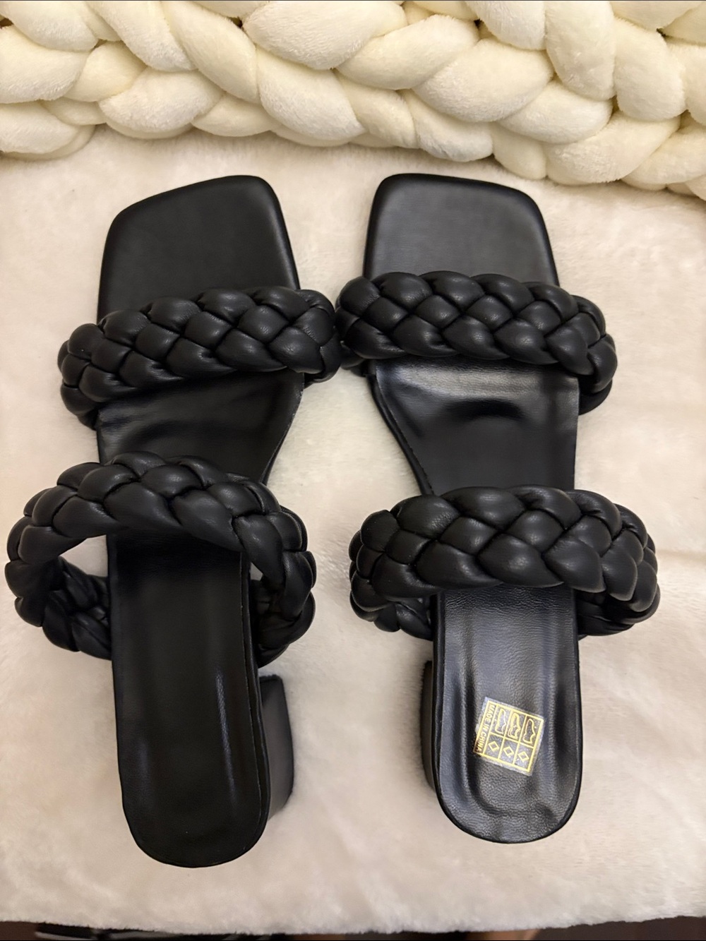 Braided Double-Strap Black Slide Sandals